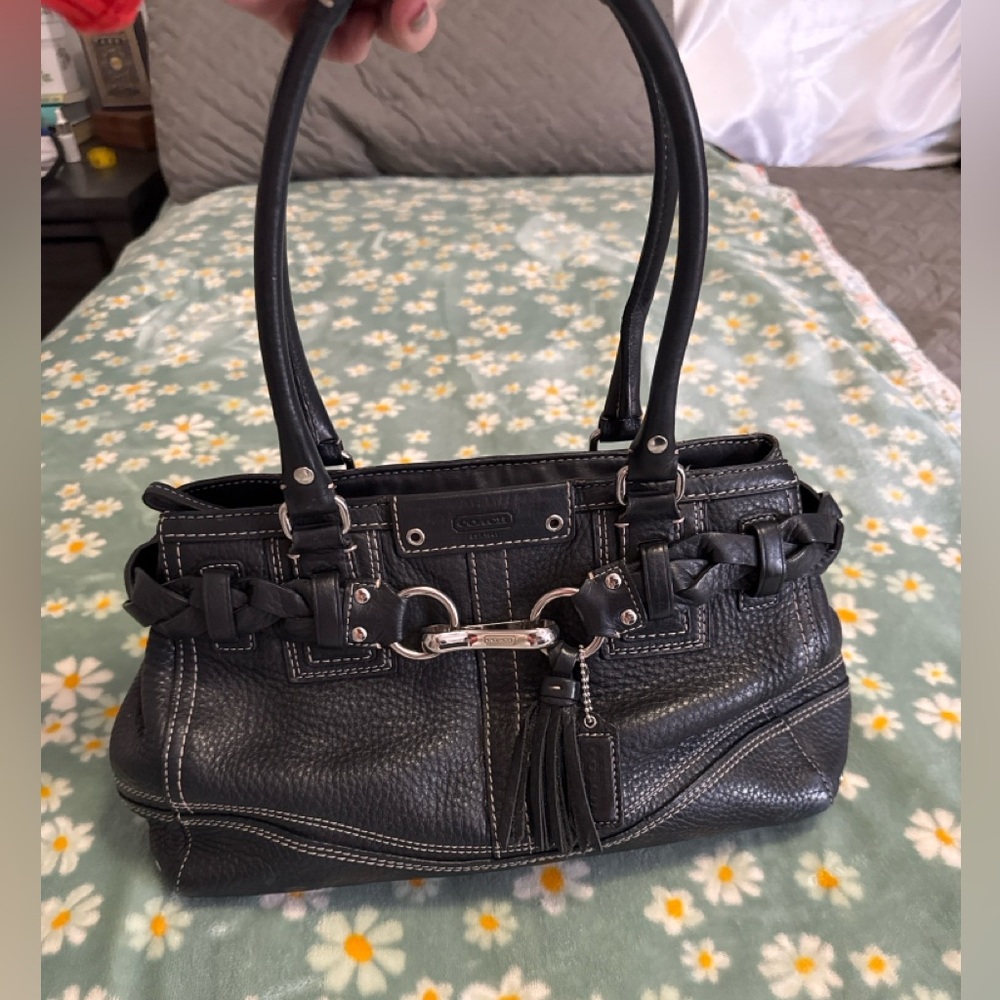 Coach Legacy Black Pebbled Leather Braided Satchel w/ Turnlock & Tassel
